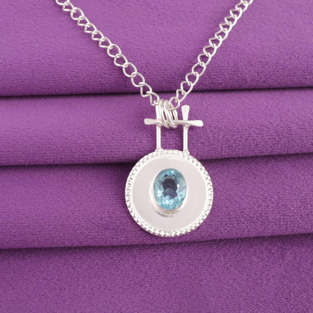 Natural Sky Blue Topaz 925 Sterling Silver Sisters Gift Birthday New Pendant PP-57-8