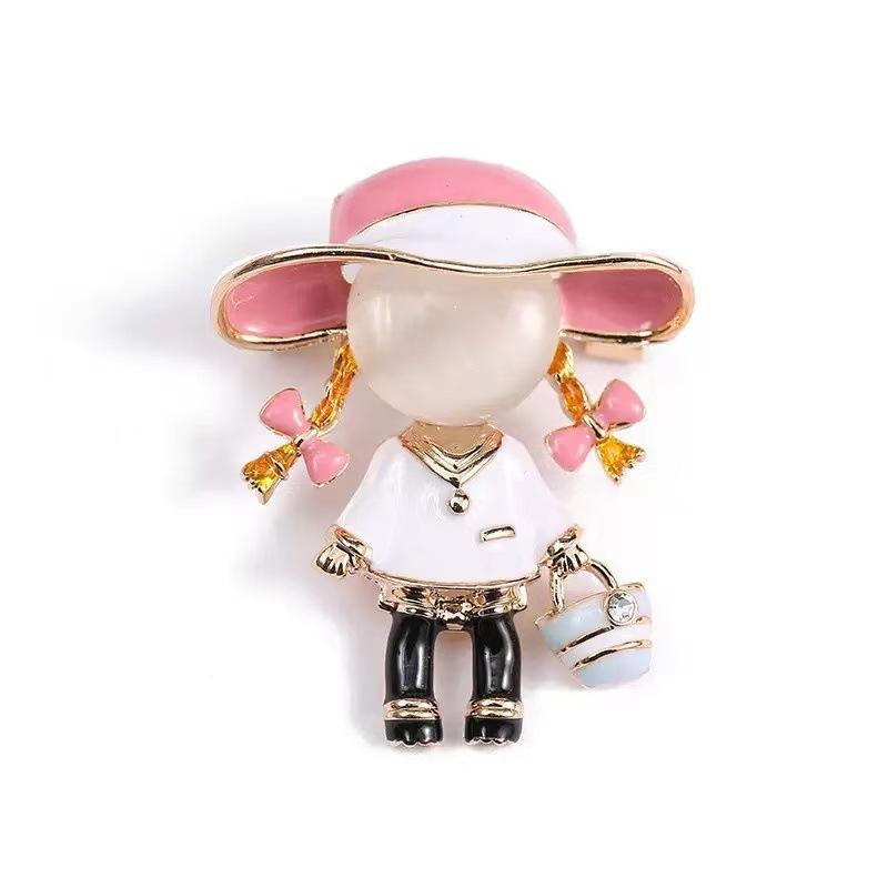 1Pcs Cartoon Characters Jewelry Clothing Accessories Cute Enamel Little Girl Brooches For Women Opal Carrying Bucket Girl Pin