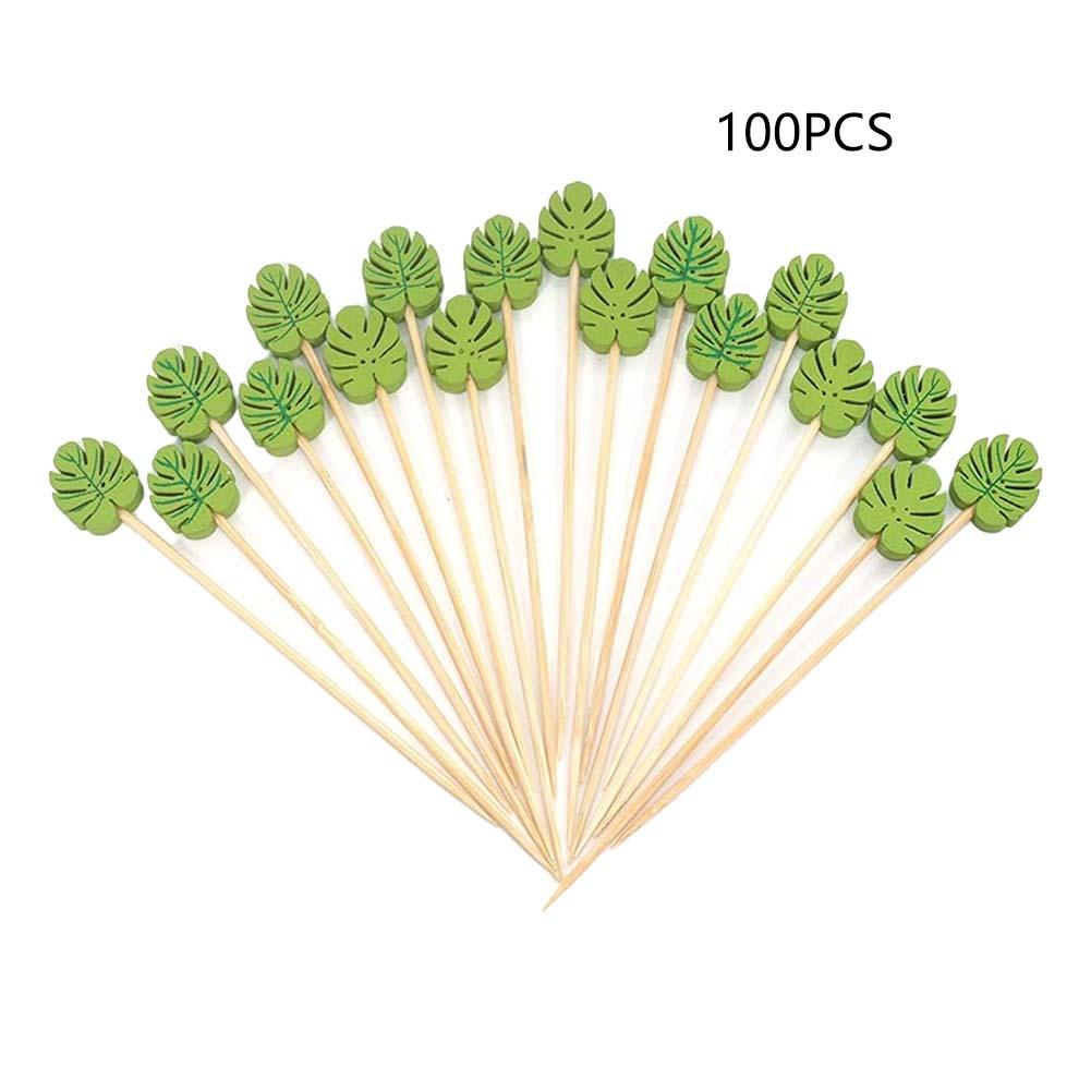 100Pcs Disposable Bamboo Fruit Sticks 13cm Fruit Salad Snack Fork Cocktail Decor Cake Buffet Toothpicks Wedding Party Supplies