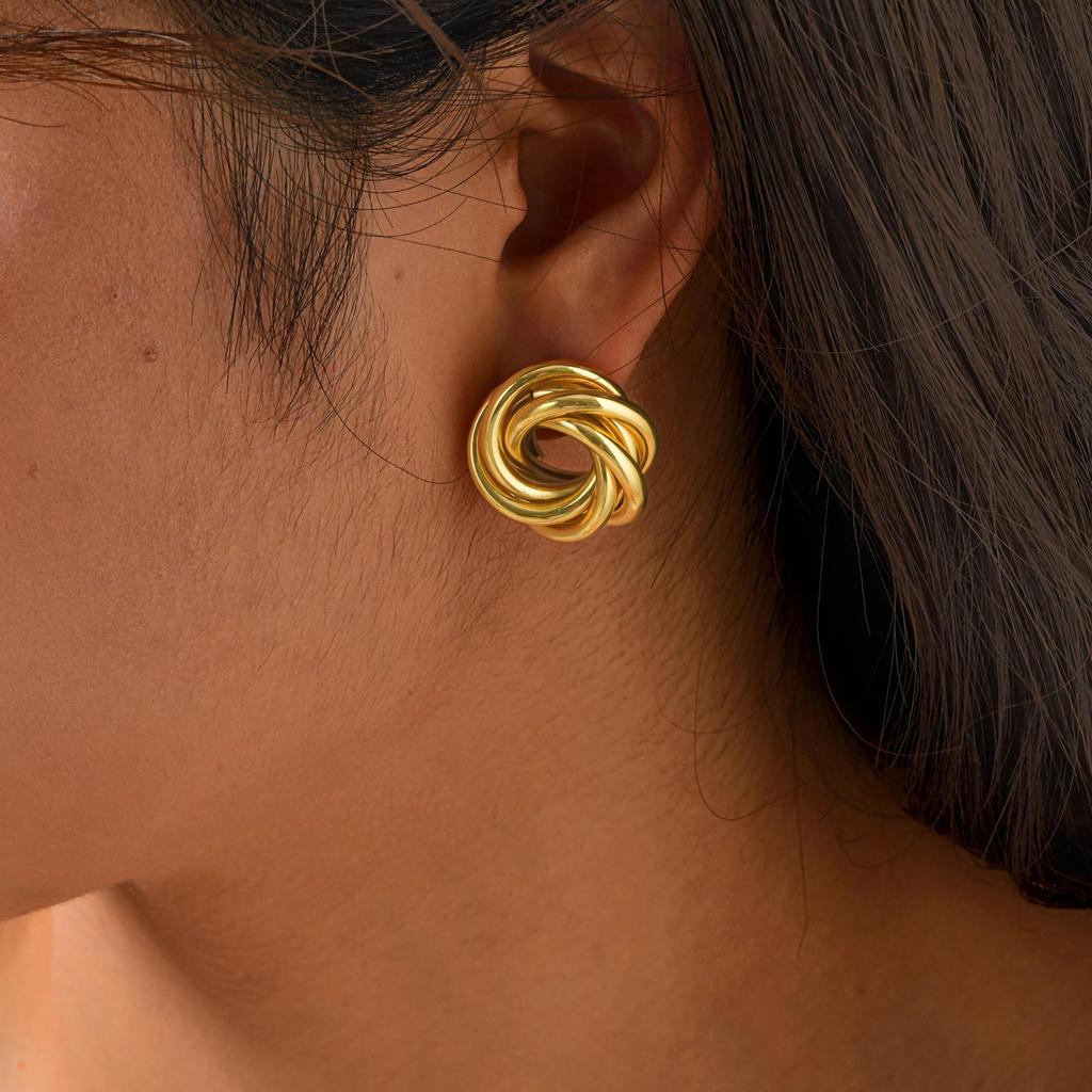 Geometric Irregular Twist Texture Earrings for Women, Gold Color Chunky Stud Earrings, Vintage Jewelry Gift