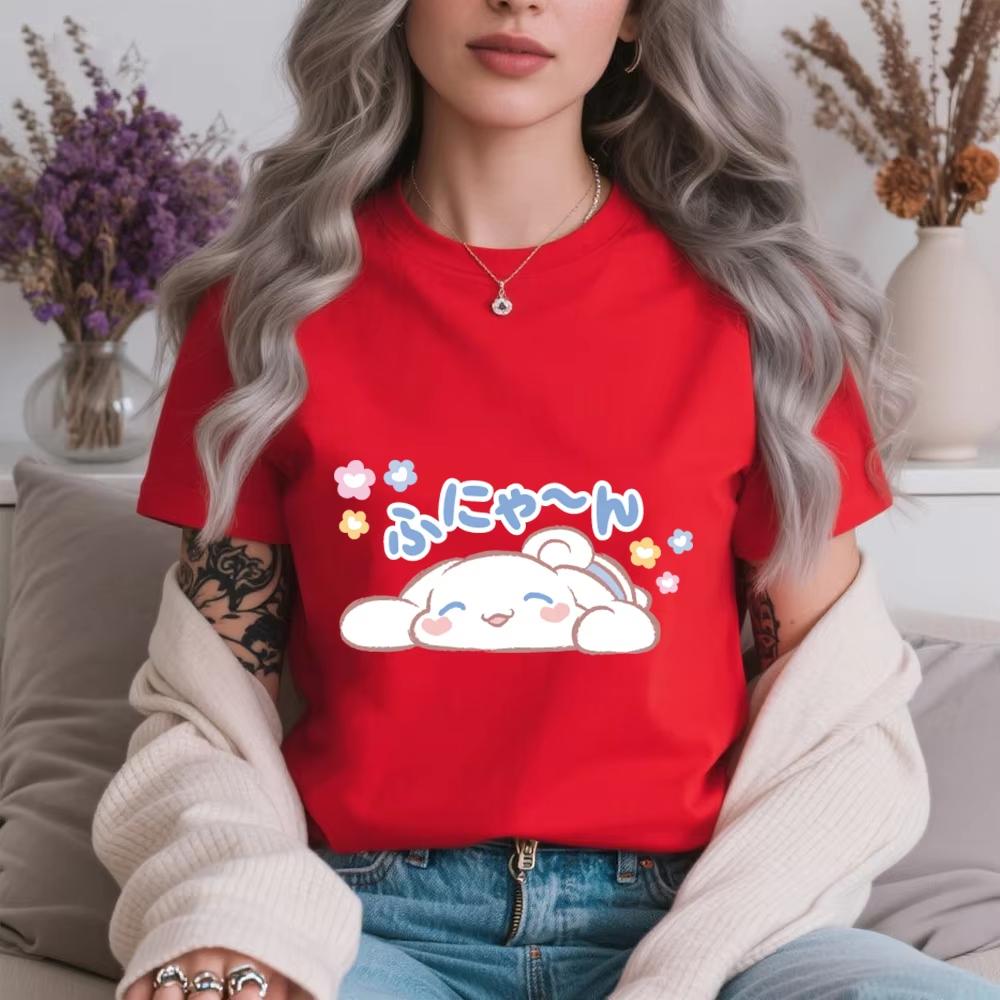 2026 Summer Womens Cotton T Shirt Cinnamoroll Cute Pouty Coquetry Print Casual Comfortable Summer Short Sleeve Top