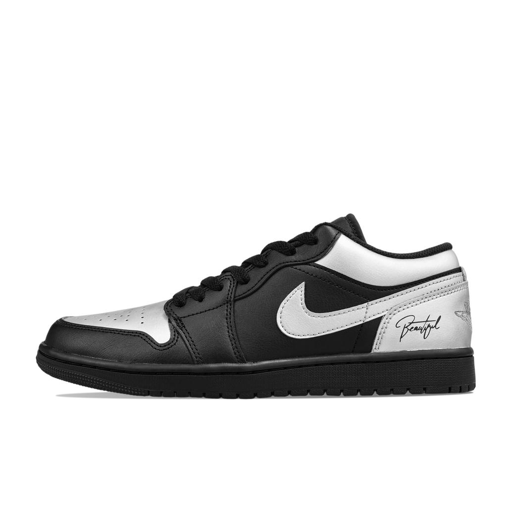 Jordan Air Jordan 1 Коровья кожа Устойчивая к истиранию Дышащая Низкие Винтажные Баскетбольные кроссовки Мужские Черный Серебристый 553558-093(Команда1423-)