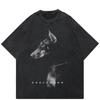 Streetwear Dobermann Graphic Unisex T-Shirt Cotton Washed Black Tshirt Unisex Tops Tees Summer Short Sleeves T Shirt