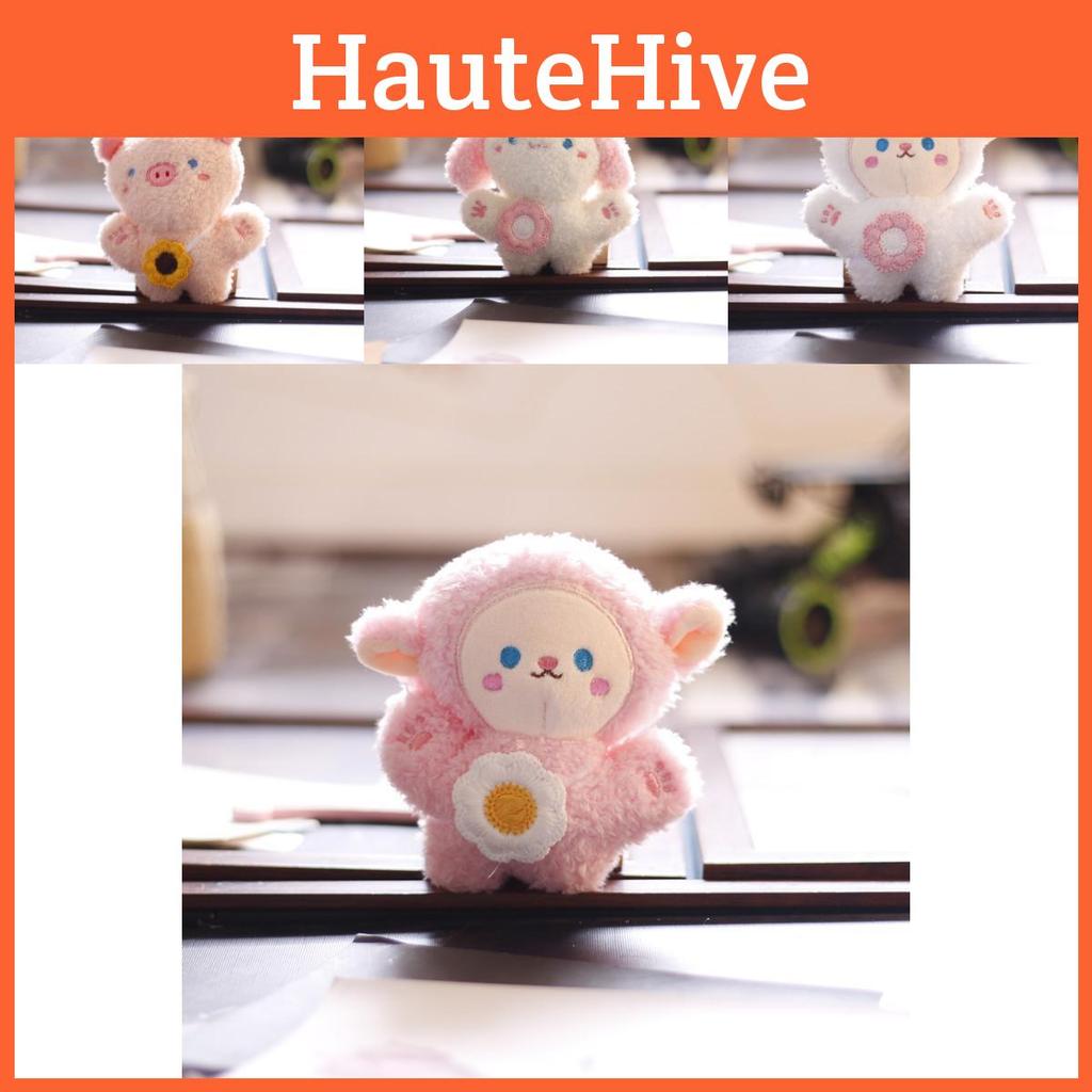 Cute Plush Animal Keychain Fluffy Sheep Pig Dog Monkey Rabbit Soft Bag Charm