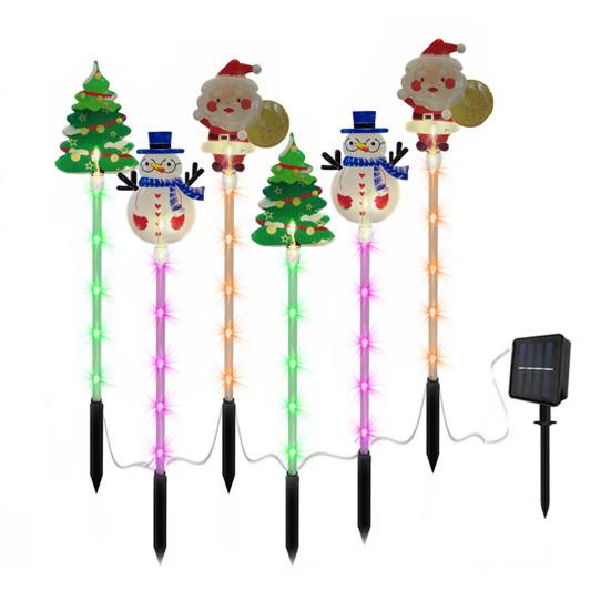 Solar Christmas Stake Lights Waterproof Outdoor Lawn Decor with Santa And Snowman Warm White LED String Lights for Yard And Pathway