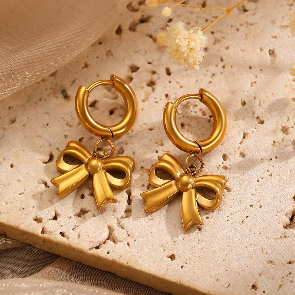 Серьги-клипсы с бантом из нержавеющей стали в стиле легкой роскоши для женщин