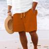 Cotton Linen Shorts with Multiple Pockets Drawstring Men's Striped Beach Pants Shorts Men’s