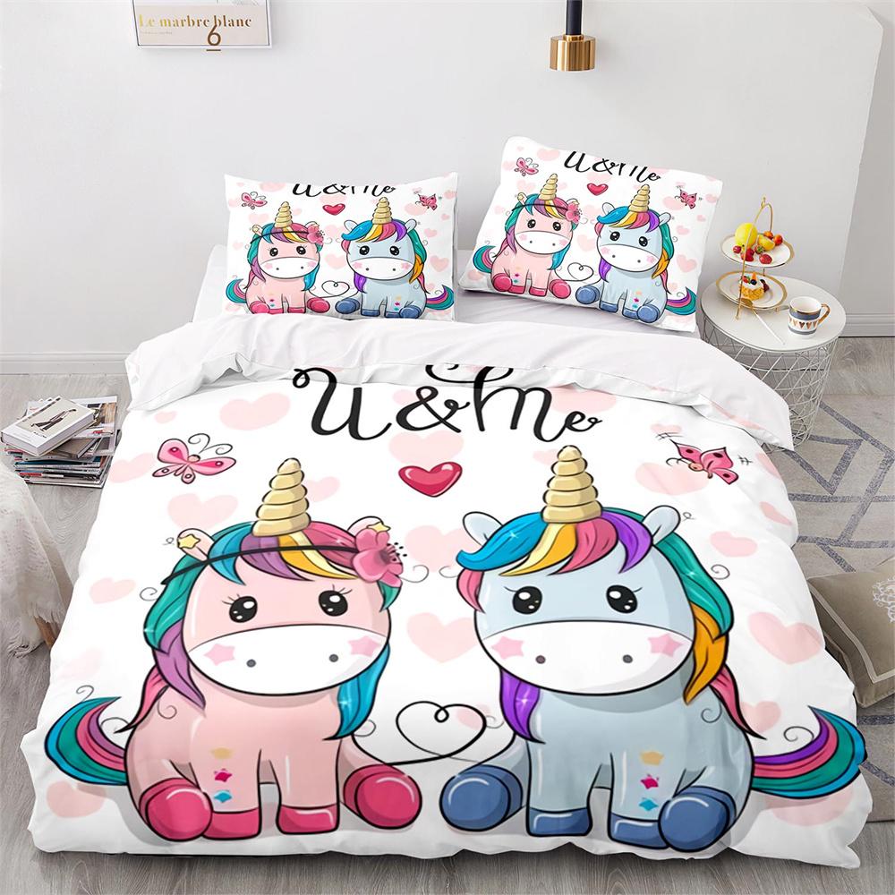 Cute Couple Of Pony Duvet Cover Set 3D Unicorn Pony Horse Polyester Quilt Cover With Pillow Shams For Kids Adults Bedding Set