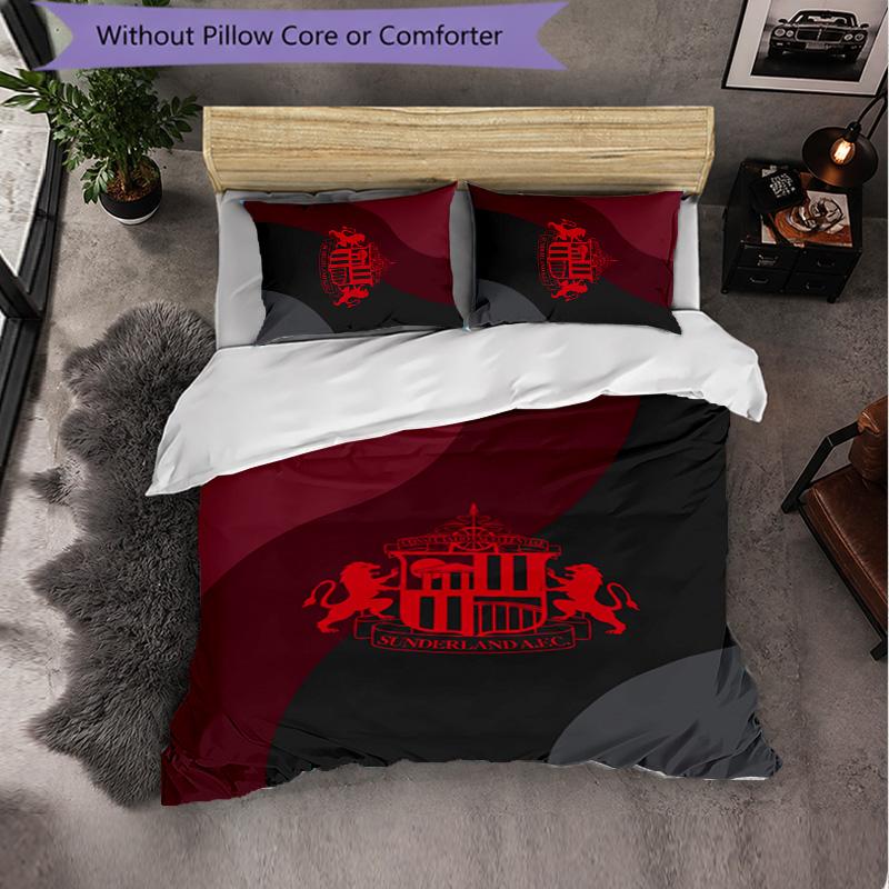 Sunderland Football 3 Piece Bedding Set Soft Duvet Cover Set with Pillowcases Printed Bedroom Decor Set for Home