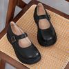 Fashion Cowhide Platform Mary Jane Shoes Black Leather Thick-soled Women's Shoes Lined with Sheepskin Style Student Retro Pum