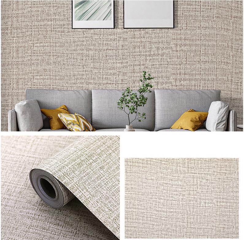 Однотонный Льняной Узор Гостиная Спальня Шкаф Декоративная Наклейка Самоклеящиеся Обои Водонепроницаемые и Влагостойкие