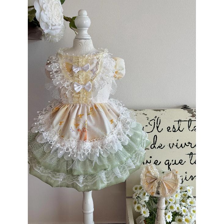 Handmade Pure Cotton Puppy Dog Clothing Cute Butterfly Print Bow Princess Dress for Small Medium Dog Chihuahua Pet Dog Clothes