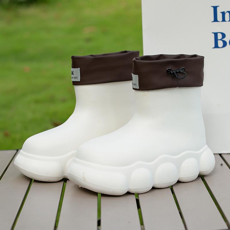 Женские сверхлегкие водонепроницаемые нескользящие сапоги из ЭВА с толстой подошвой, модные зимние плюшевые хлопковые теплые и удобные уличные резиновые сапоги