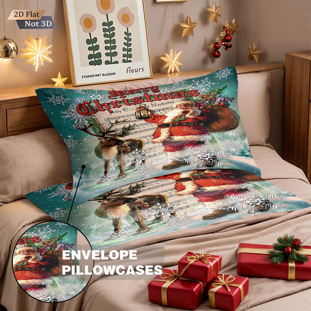 3pcs Santa Claus Print Coreless Duvet Set, Multi Size Bedroom, Dormitory Bedding, Holiday Decoration, Machine Washable