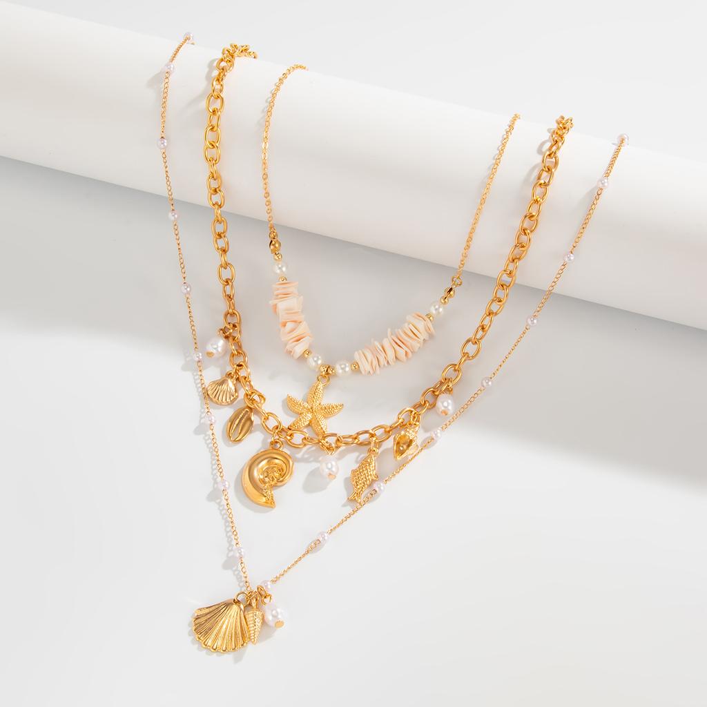 Свежее и Сладкое Праздничное Ожерелье-Подвеска Морская Звезда Раковина Конх Ветер Пляж Океан Ветер Ракушка Имитация Жемчуга Ожерелье Женщина