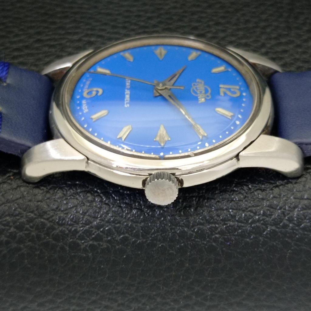Б/у ENICAR STAR JEWELS ШВЕЙЦАРСКИЕ МУЖСКИЕ ЧАСЫ С РУЧНЫМ ЗАВОДОМ С СИНИМ ЦИФЕРБЛАТОМ A431425-2 R107-a431425