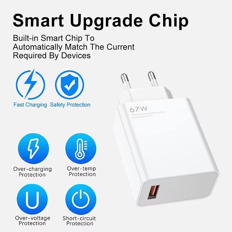 6A 67W Turbo Fast EU Wall Charger For Xiaomi 10 11 12 13 Redmi Note 10S 11T 12 13 Pro POCO X3 X4 X5 F5 Type C USB Charging Cable