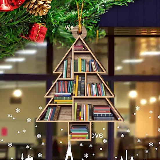 Книжная полка рождественские украшения 2D плоские акриловые книжный магазин украшение рождественская елка подвесное украшение для любителей книг подарки