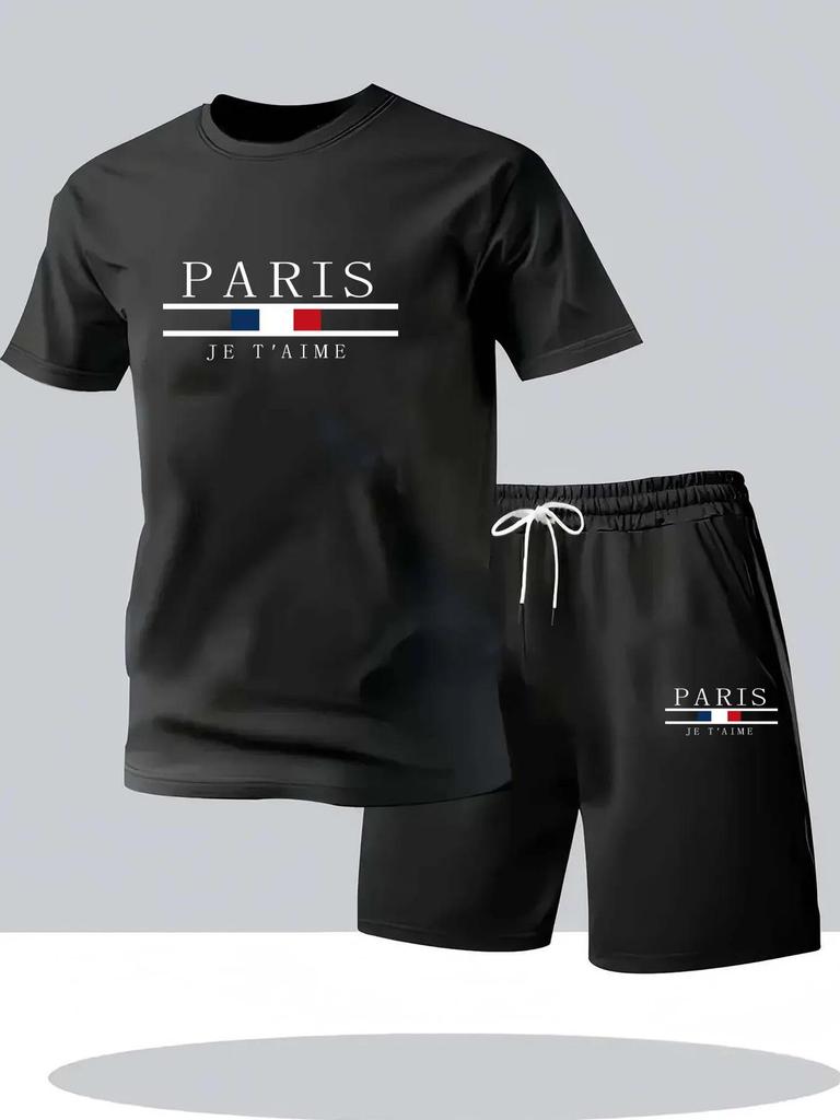 Men's Short-Sleeve Shorts Set - Summer Sports Casual Wear, Stylish Digital Print