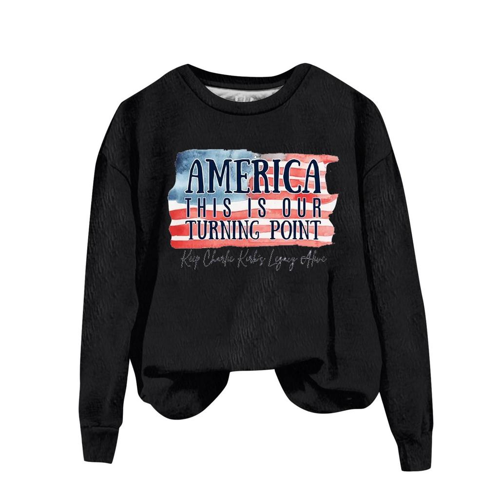 Ladies Fashion Casual Long Sleeve Printed Round Neck  Pullover Top