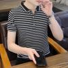 Summer New Pure Cotton Business Men's Short-sleeved T-shirt Printed Casual Youth Lapel Men's Polo Shirt for Men