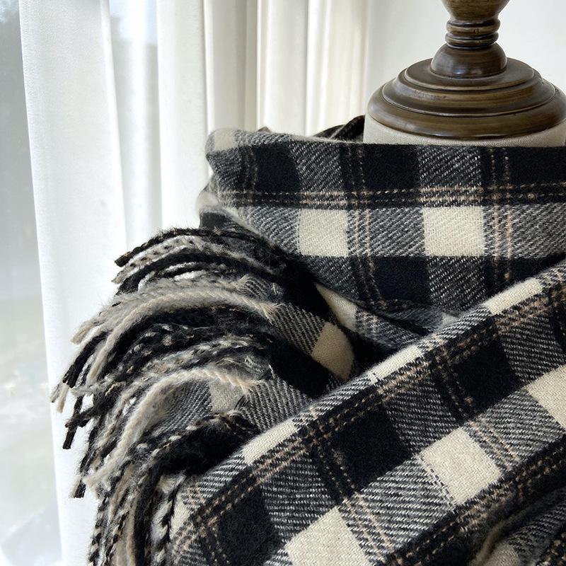 Клетчатый шарф Женский Осенне-зимний Новый Теплый Шарф-шаль с бахромой Теплый Ветрозащитный Шарф на шею Повседневный Уличный