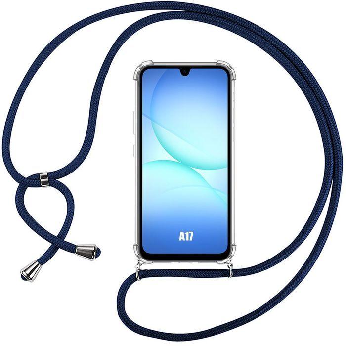 Coque pour Samsung Galaxy A17 4G/5G, Transparente Protection Anti-Rayure avec Lanière Bleu Marine