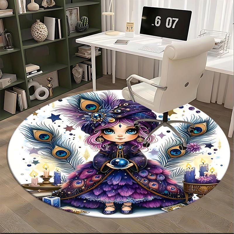 1 шт. Круглый ковер с аниме-дизайном, коврик под офисное кресло, нескользящий ковер для домашнего декора, гостиной, спальни, игровой комнаты, праздничный подарок