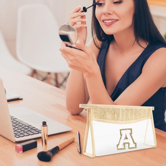 Персонализированная сумка с буквенным принтом, прозрачная косметичка большой емкости, портативная пляжная дорожная косметичка с застежкой-молнией