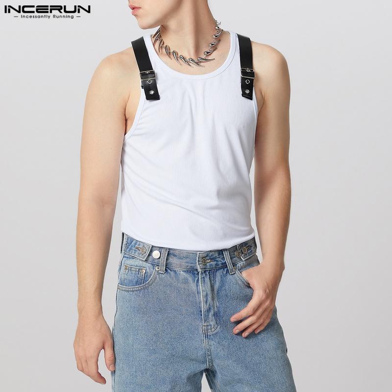 INCERUN Мужские майки без рукавов на бретелях, пэчворк, однотонные, повседневные, приталенные
