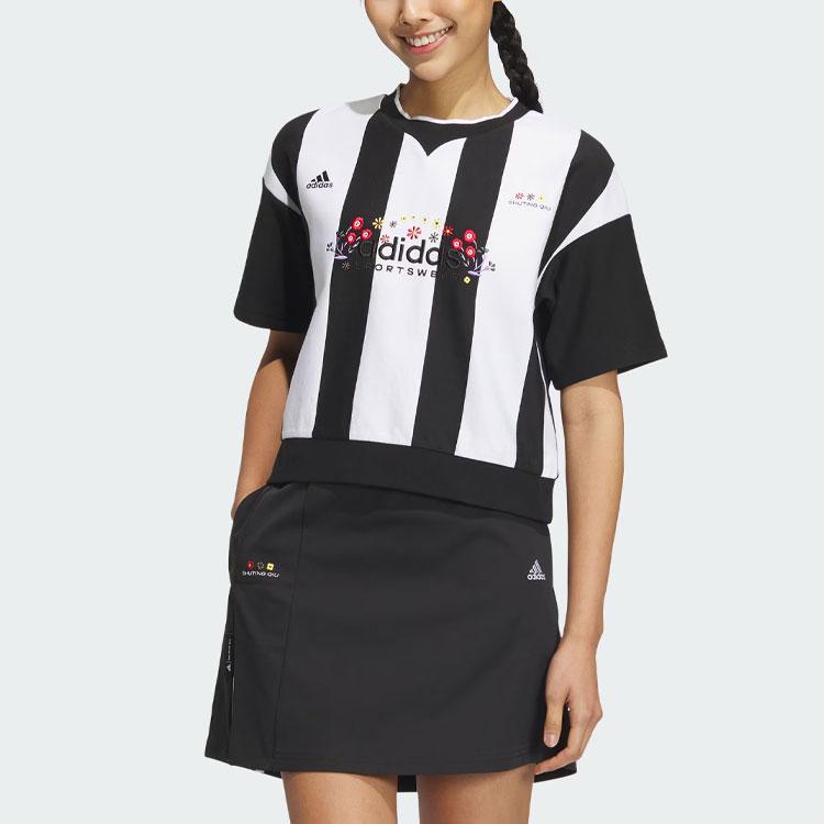 Adidas Женский свитшот с короткими рукавами и цветочной вышивкой X Shuting Qiu, черные топы IM8445