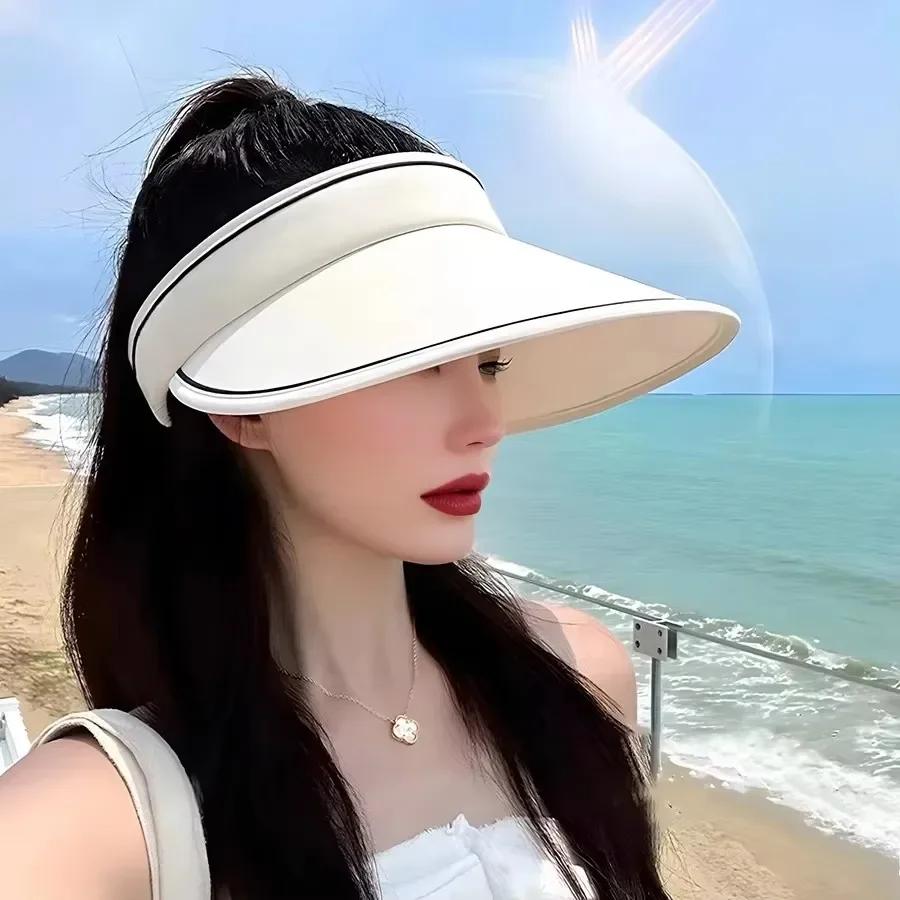 Stylish Summer Empty Top Sun Hat Wide Brim Visor Hat Women Portable Outdoor Sports Beach Cycling Uv Protection Sunshade Hat