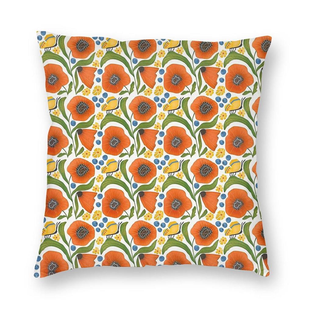 Butterflies And Poppies Square Pillowcase Polyester Linen Velvet Pattern Zip Decorative Throw Pillow Case Car Cushion Cover