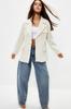 Women's Fashion Blazer Jacket Coat Lapel Long White Oversize Lined Woven Blazer Jacket