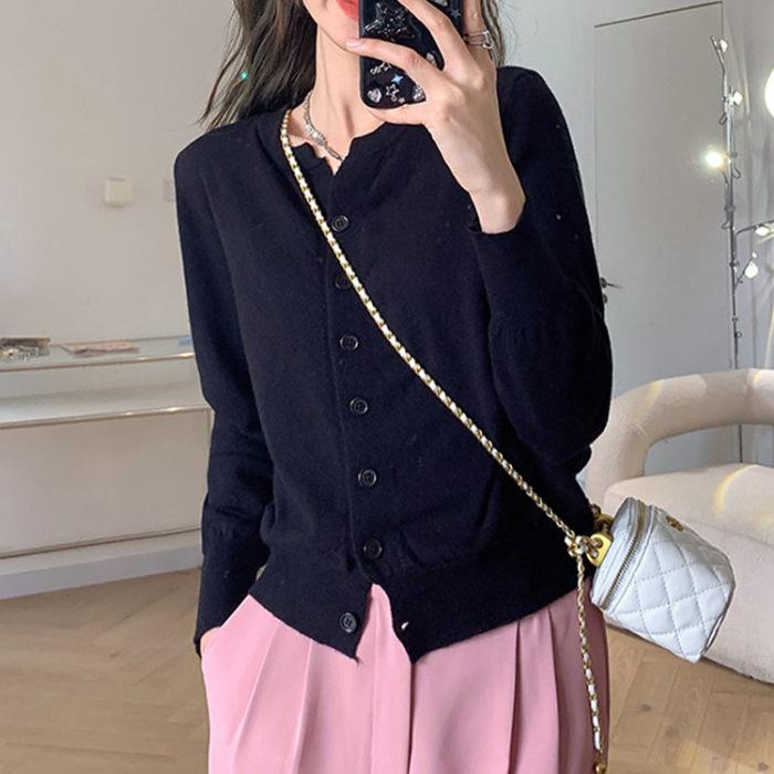 Мягкий и липкий вязаный кардиган, женский круглый вырез, свободный внешний свитер, куртка, универсальный топ с длинными рукавами