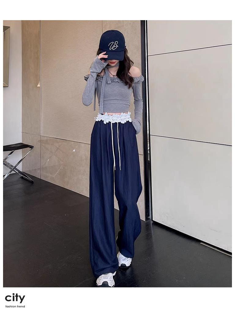 2025 Spring French Lace High-Waist Wide-Leg Trousers