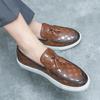 New Shoes for Men Leather Casual Shoes Fashion Tassels Grid Flat Leisure Shoes Youth Slip-on Loafers