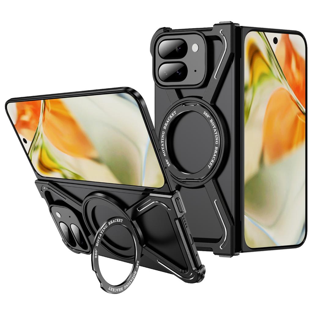 Для Google Pixel 9 Pro Fold 5G Бамперы Бескаркасная Металлическая Рамка Чехол Совместимый с MagSafe Подставка - Черный