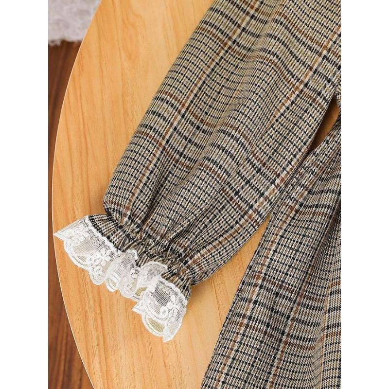 Новое платье для девочек, детское, стильное, принцесса, лолита, клетчатое, с длинным рукавом, в британском стиле