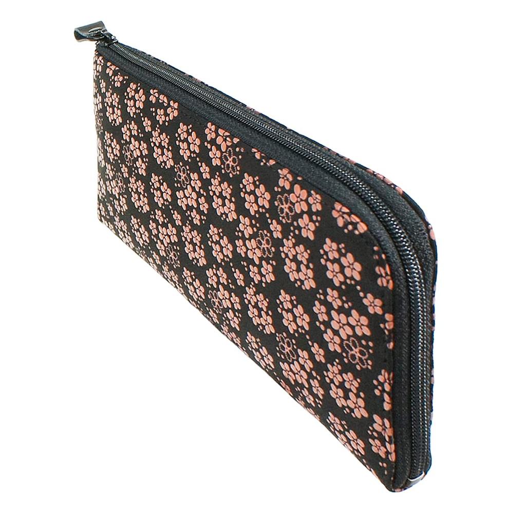 Inden Long Bundle Black Background X Pink Pattern [Indenya] Wallet, A, L-shaped Zipper, Deerskin, Lacquer, Forget-me-not 2315-51-181