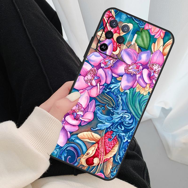 Цветной чехол с цветами орхидеи для Oppo A17 A57 A77 A40 A78 A54 A74 A94 A76 A16 A96 A18 A60 A80 A38 A58 A98 A15 A5 Pro