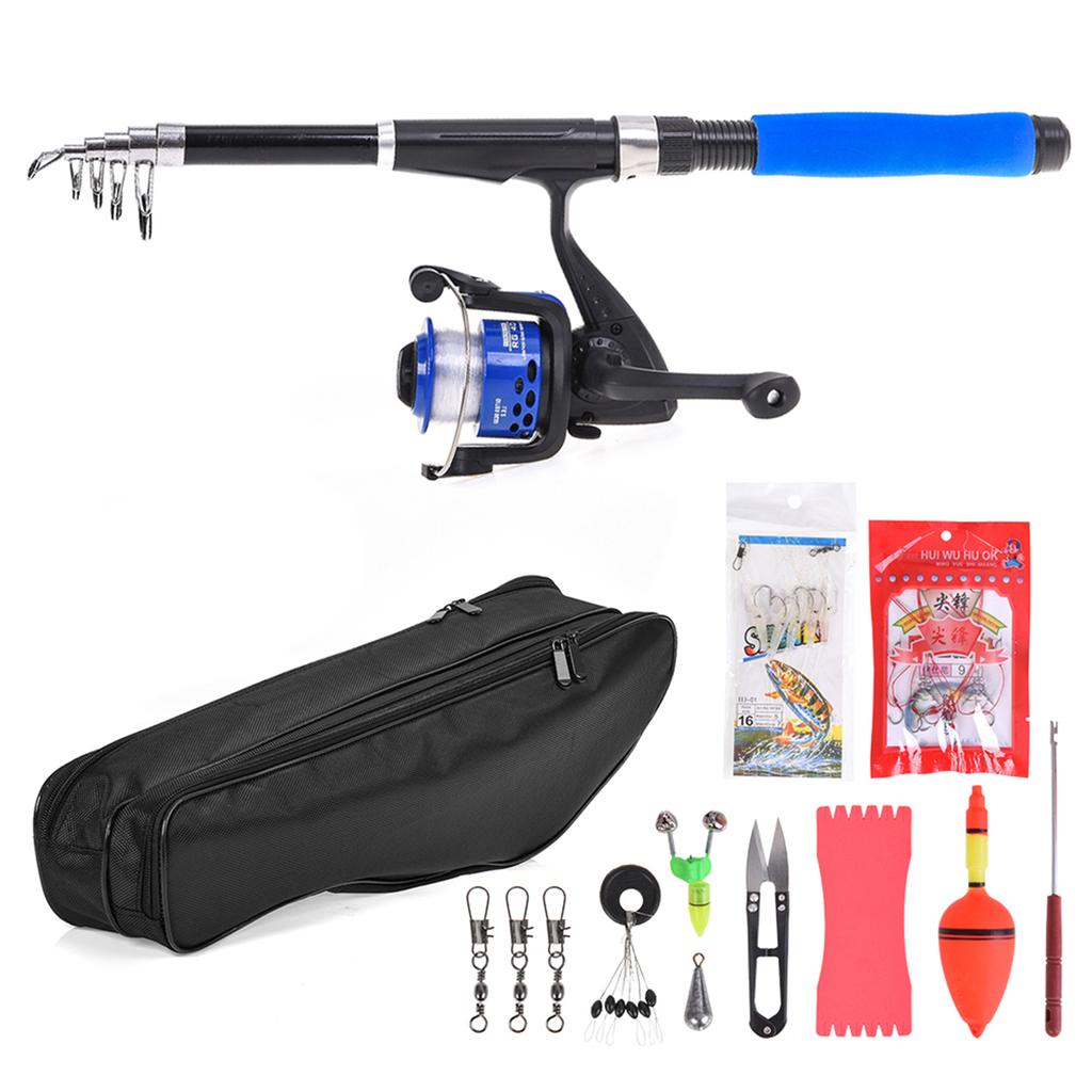 Fishing Kit Telescopic Fishing Rod Left and Right Hand Interchangeable Fishing Reel with Fishing Bag Lures Hooks