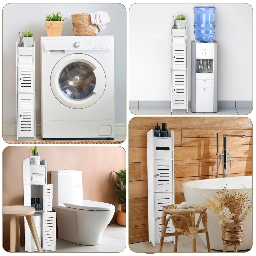 3 Tier Bathroom Storag Cabinet Floor Cabinet Organizer Free-Standing Toilet Roll Holder Narrow Bathroom Toilet Storag Cabinet