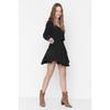 Black Skirt Frilled Normal Waist Crepe Mini Knitted Skirt Twoss21et0056
