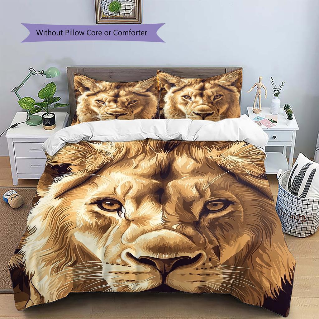 Brown Lion Pattern Bedding Home Decoration Birthday Gift (1 * duvet cover + 2 * pillowcase, without core)