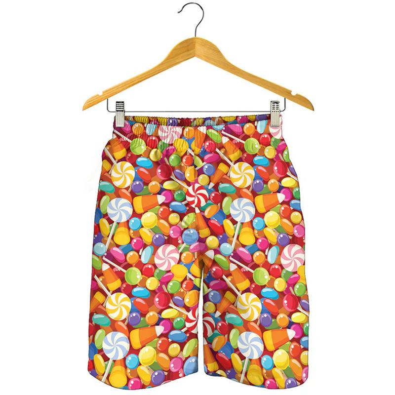Yummy Sweetmeats 3D Printing Beach Shorts Summer Quick Drying Swimwear Pants Kids Fond Candy Board Short Pants Ice Shorts
