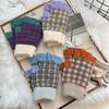 Warm Gloves, Women's Autumn and Winter Knitted Wool, Contrasting Colors, Plaid, Velvet, Half Fingers, Half Fingers, Half Fingers, Students