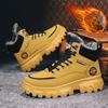 Мужские ботинки плюшевые 2024 зима новые на толстой подошве шнуровка рабочая обувь трендовые холодостойкие теплые хлопковые короткие ботинки Botas Para Hombre