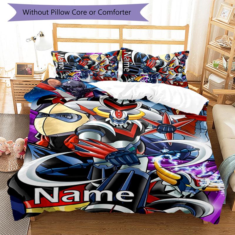 3pcs UFO Robot Grendizer1 Cover Set - Personalized Name, HD Printed Bedding with 1 Cover and 2 Pillowcases - Perfect for Home Decor, Easy Care