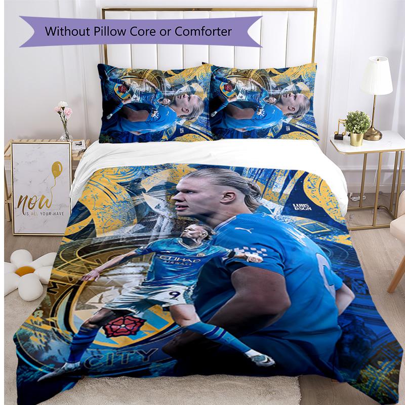 Erling Haaland Pattern Printed 3PCS Bedding Set Soft Skin-Friendly Washable Duvet Cover & Pillowcases Set All Season Bedroom